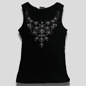 POPULAR SPORTS Y2K VINTAGE BADASS STUDDED HARDWEAR RIBBED TANK TOP BLACK SMALL